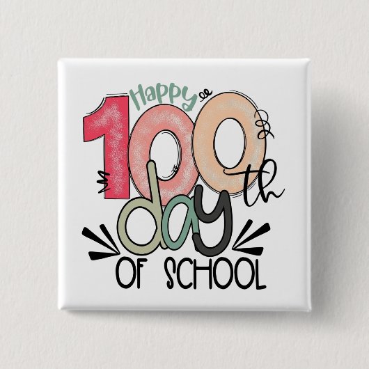 100 dagen schoolviering knop / speld badge vierkante button 5,1 cm (Voorkant)