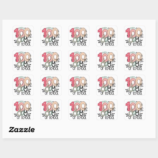 100 dagen schoolviering  vierkante sticker (Vel)