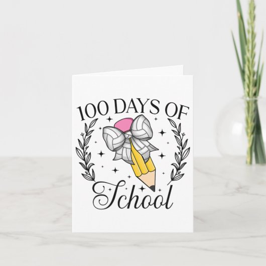 100 dagen schoolvolleybal Coquette Pencil Bow Kaart (Voorkant)