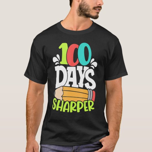 100 dagen Sharper Happy 100e dag van het schoolcol T-shirt (Voorkant)