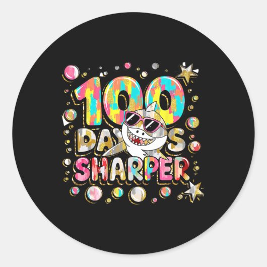 100 dagen Sharper Shark Brighter Smarter 100 dagen Ronde Sticker (Voorkant)