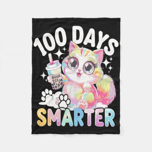 100 Dagen Slimmer Kawaii Kattenkostuum 100ste Dag Fleece Deken (Voorkant)
