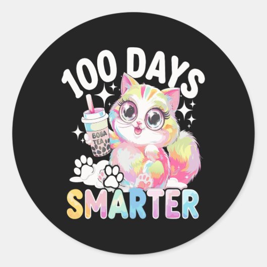 100 Dagen Slimmer Kawaii Kattenkostuum 100ste Dag Ronde Sticker (Voorkant)