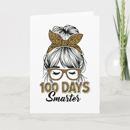 100 dagen slimmer leraren luipaardprint boog schoo kaart (Voorkant)