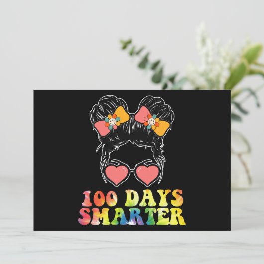 100 dagen slimmer meisjes Messy Bun School Tie Dye Kaart (Staand voorkant)
