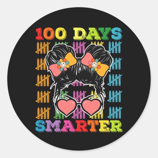 100 dagen slimmer Messy Bun 100ste dag van de scho Ronde Sticker (Voorkant)