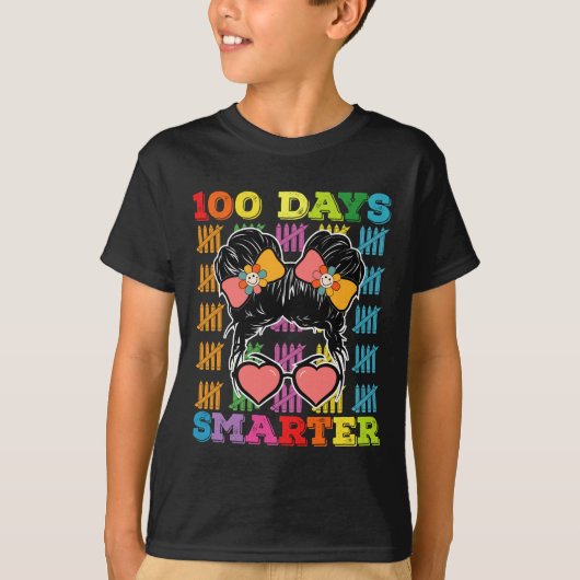100 dagen slimmer Messy Bun 100ste dag van de scho T-shirt (Voorkant)