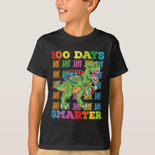 100 dagen slimmer T Rex dinosaurus 100e dag school T-shirt (Voorkant)