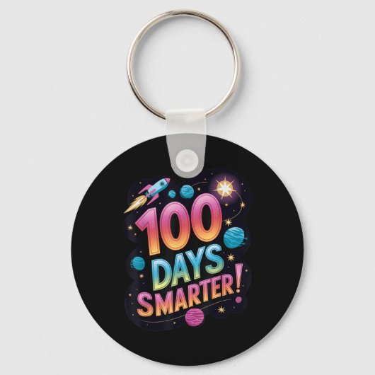 100 dagen Slimmere Ruimte-thema School Celebration Sleutelhanger (Voorkant)