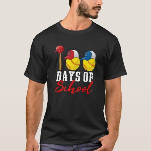 100 dagen Softball-leraar Kinderen 100e dag T-shirt (Voorkant)