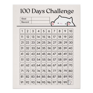 100-dagen uitdaging Fun-tracker voor slaapkamer th Perfect Poster