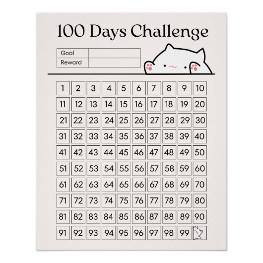 100-dagen uitdaging Fun-tracker voor slaapkamer th Perfect Poster (Voorkant)