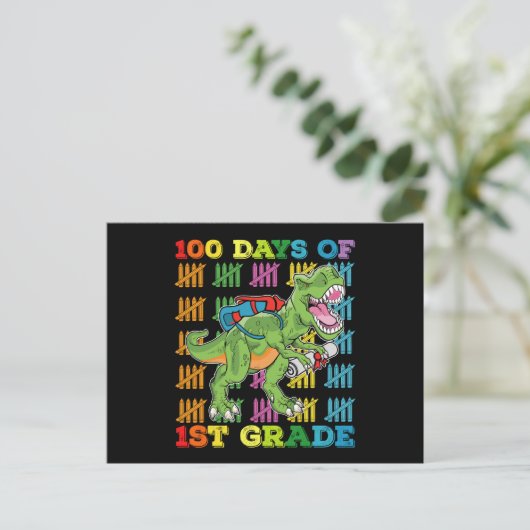 100 dagen van 1e klas T Rex Dinosaur School Briefkaart (Staand voorkant)