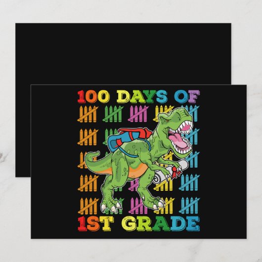 100 dagen van 1e klas T Rex Dinosaur School Kaart (Voorkant / Achterkant)