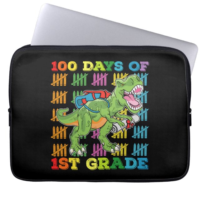 100 dagen van 1e klas T Rex Dinosaur School Laptop Sleeve (Voorkant)