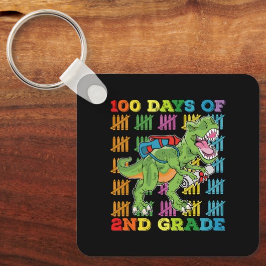 100 dagen van 2e klas T Rex Dinosaur School Sleutelhanger (Voorkant)