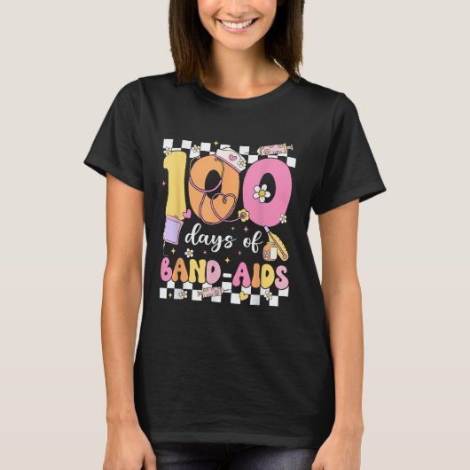 100 dagen van Band Aids School Nurse 100ste dag va T-shirt (Voorkant)