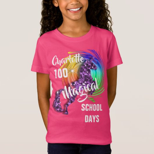 100 dagen van de Magische Unicorn van de School T-shirt (Voorkant)