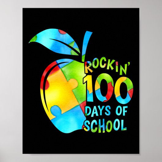 100 dagen van de School Puzzel Apple Autisme Bewus Poster (Voorkant)