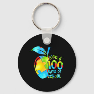 100 dagen van de School Puzzel Apple Autisme Bewus Sleutelhanger