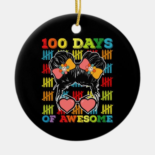100 dagen van Geweldige rommelige Bun 100ste dag v Keramisch Ornament (Voorkant)
