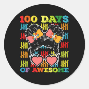100 dagen van Geweldige rommelige Bun 100ste dag v Ronde Sticker