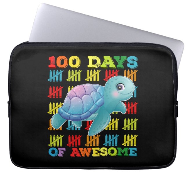 100 dagen van Geweldige schildpad 100ste dag van d Laptop Sleeve (Voorkant)