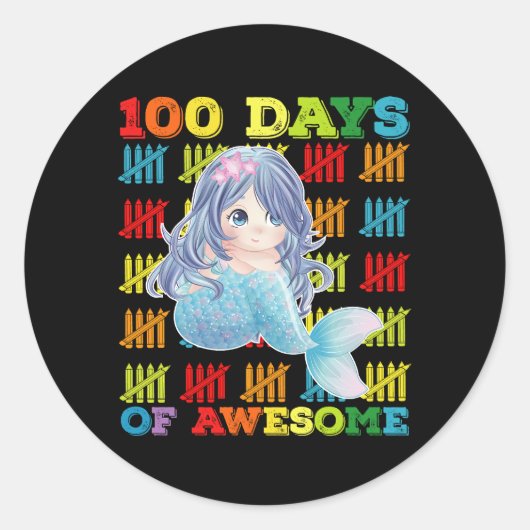 100 dagen van Geweldige zeemeermin 100ste schoolda Ronde Sticker (Voorkant)