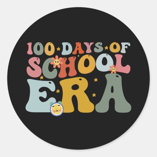 100 dagen van het schooltijdperk Groovy Leraar Kin Ronde Sticker (Voorkant)