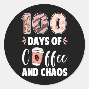 100 dagen van koffie en chaos 100ste dag van schoo ronde sticker
