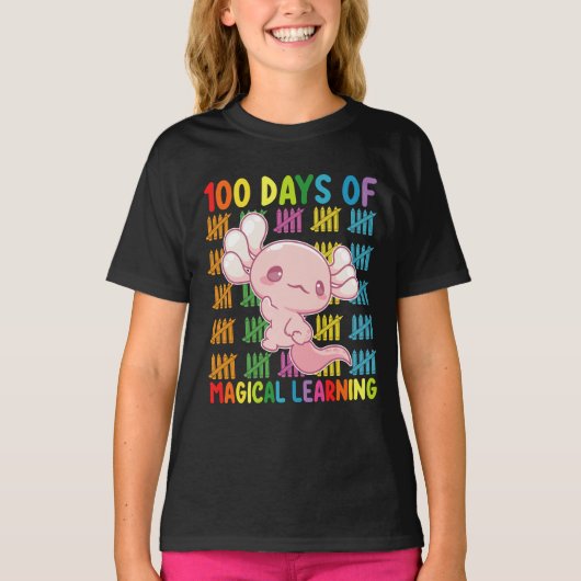 100 dagen van magisch leren Axolotl School T-shirt (Voorkant)