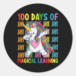 100 dagen van magisch leren eenhoornschool ronde sticker