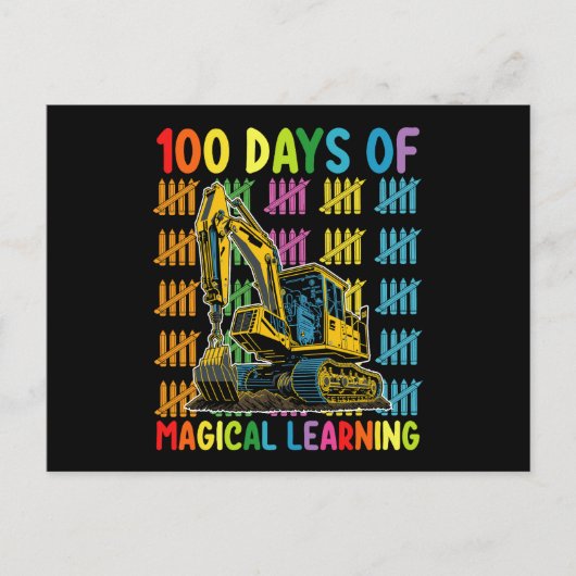 100 dagen van magisch leren graafmachine school briefkaart (Voorkant)