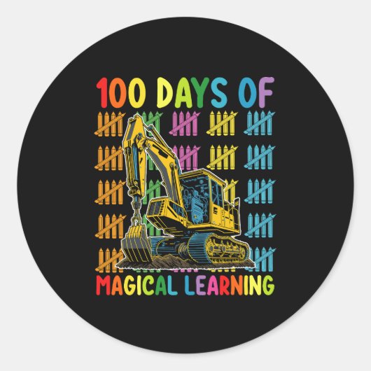 100 dagen van magisch leren graafmachine school ronde sticker (Voorkant)