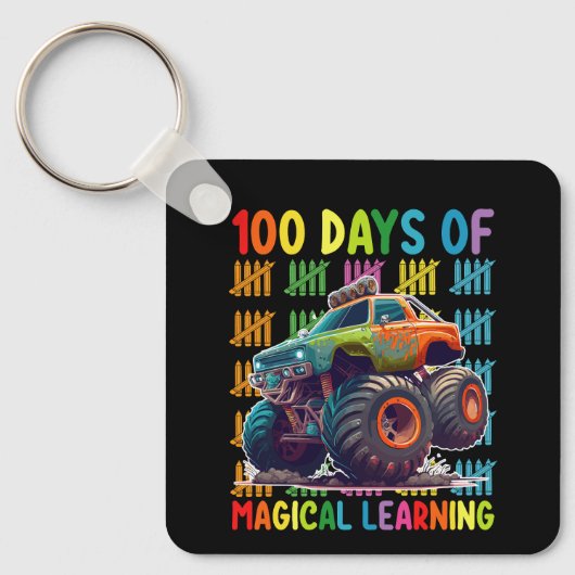100 dagen van Magisch Leren Monster Truck School Sleutelhanger (Voorkant)