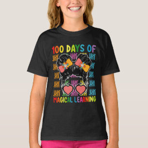 100 dagen van magisch leren rommelige knot school t-shirt