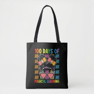 100 dagen van magisch leren rommelige knot school tote bag