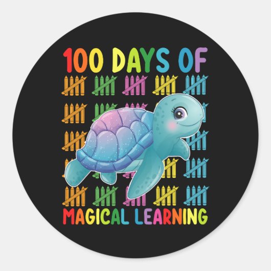 100 dagen van magisch leren schildpad school ronde sticker (Voorkant)