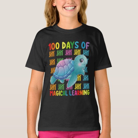 100 dagen van magisch leren schildpad school t-shirt (Voorkant)