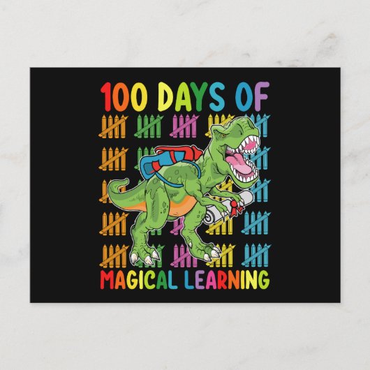 100 dagen van magisch leren t rex dinosaurus schoo briefkaart (Voorkant)