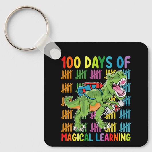 100 dagen van magisch leren t rex dinosaurus schoo sleutelhanger (Voorkant)
