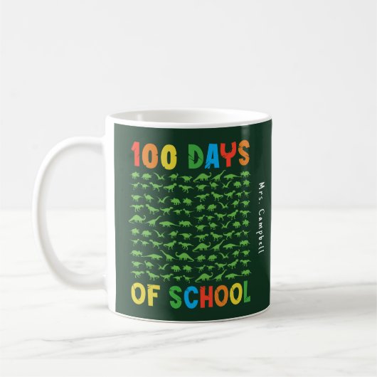 100 Dagen van School 100 Groene Dinosaurussen Lera Koffiemok (Links)