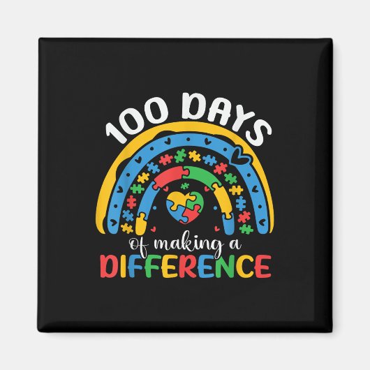 100 Dagen van School Autisme Bewustzijn 100ste Dag Magneet (Voorkant)