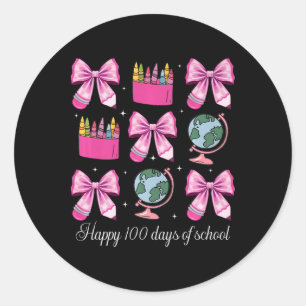 100 dagen van School Coquette Bow Map Crayon leraa Ronde Sticker