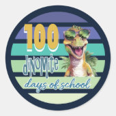 100 Dagen van School Dinosaur Leraar Ronde Sticker (Voorkant)