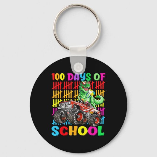 100 Dagen van School Dinosaurus Monster Truck 100e Sleutelhanger (Voorkant)