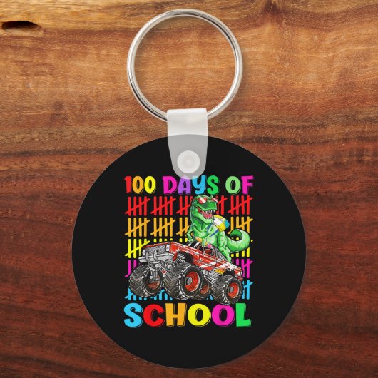 100 Dagen van School Dinosaurus Monster Truck 100e Sleutelhanger (Voorkant)