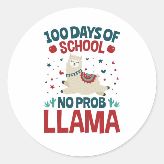 100 Dagen van School Geen Prob Llama Ronde Sticker (Voorkant)