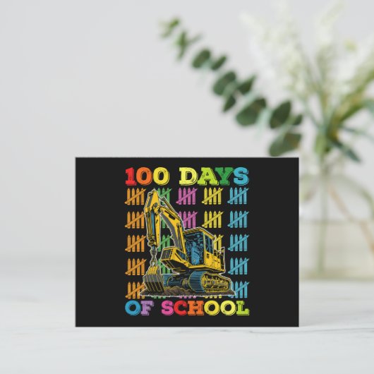100 dagen van school graafmachine school leraar briefkaart (Staand voorkant)