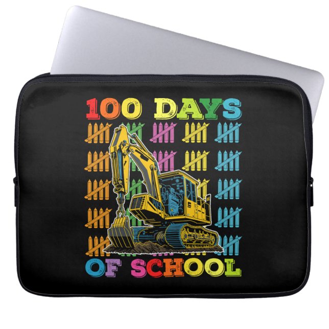 100 dagen van school graafmachine school leraar laptop sleeve (Voorkant)